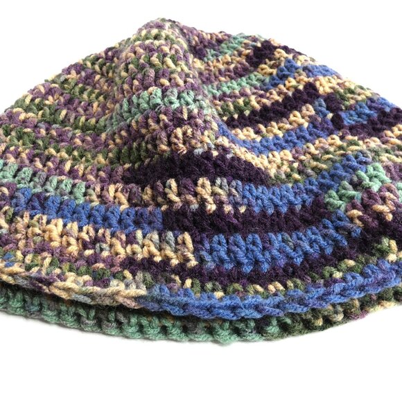 Forest Camo Baggy Beanie OS Camouflage Skull Cap Hat Handmade Crochet Knit - Picture 5 of 8